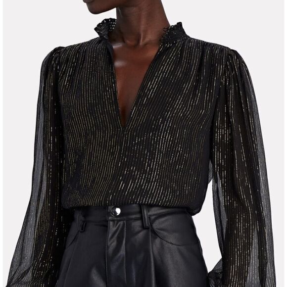 A.L.C. Silvie Striped Silk Chiffon Blouse Sz. 10 - Picture 2 of 8